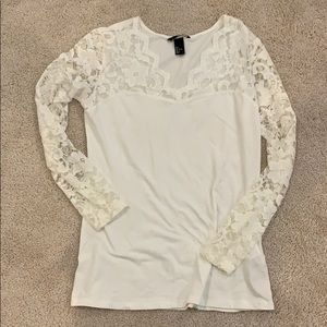 White H&M lace-sleeve top